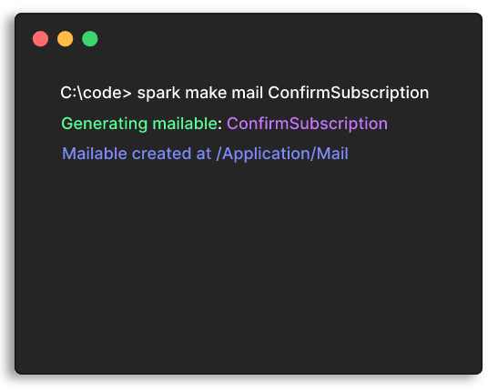 Spark mailable cli command
